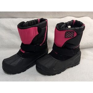 Girls Snow Boots Size 1 Black Pink Waterproof Winter Insulated Sintetico pull on